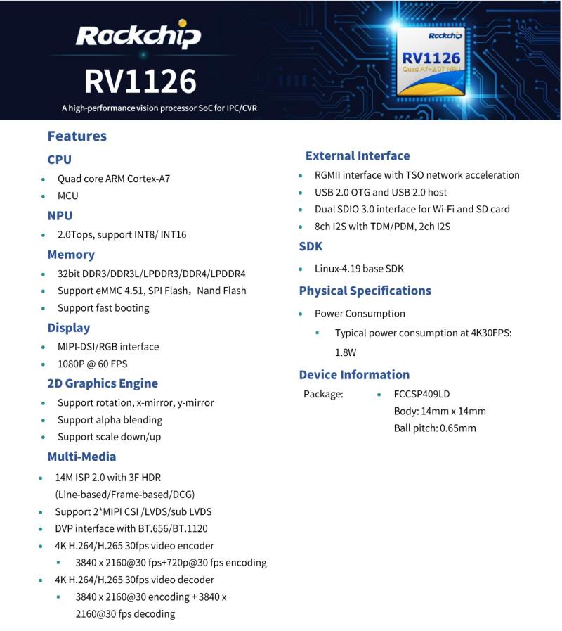 Rockchip rv1126 ทางเลือกของการใช้พลังงานต่ำและกล้องไอพีซีอัจฉริยะประสิทธิภาพสูง